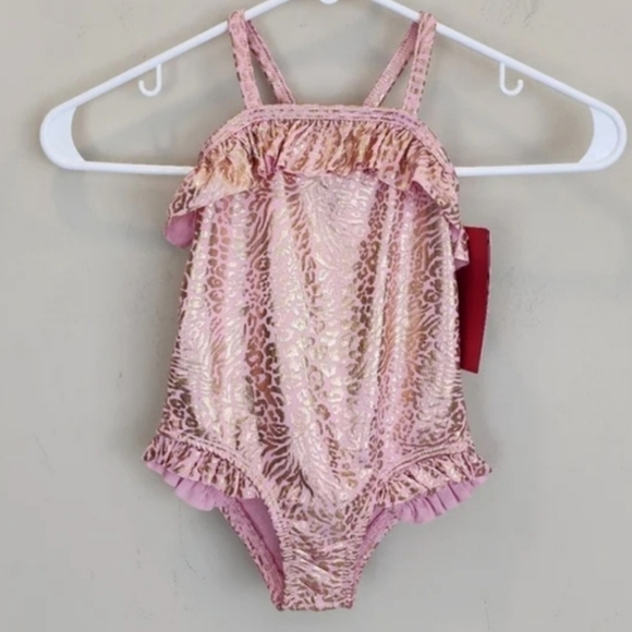 Vince Camuto Pink and Gold Ruffle Swimsuit - Picture 3 of 6